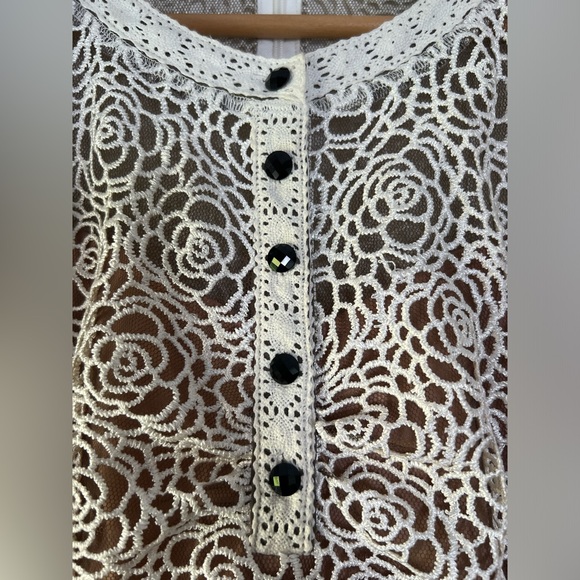 Beguile by Byron Lars Lace Study Sheath Dress Sz 6 Button Front Ivory Black Pink - Picture 5 of 13